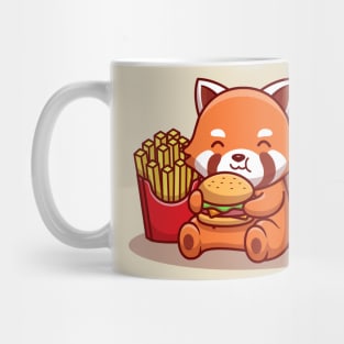 Cute Red Panda Eating Burger With Fries Mug